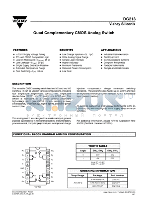 DG213 datasheet - Quad Complementary CMOS Analog Switch