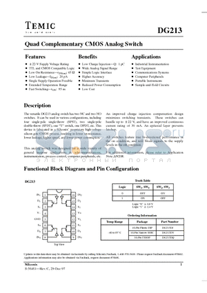 DG213DJ datasheet - Quad Complementary CMOS Analog Switch