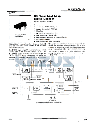 CA758E datasheet - RC Phase-Lock-Loop Stereo Decoder