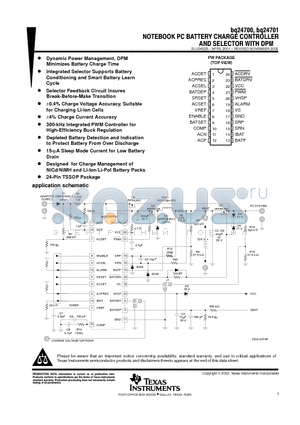 BQ24700PW datasheet - NOTEBOOK PC BATTERY CHARGE CONTROLLER AND SELECTOR WITH DPM