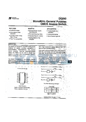 DG243AK/883 datasheet - Monolithic General Purpose CMOS Analog Switch