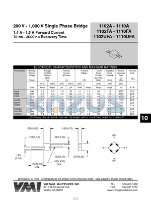 1102A datasheet - 200 V - 1,000 V Single Phase Bridge