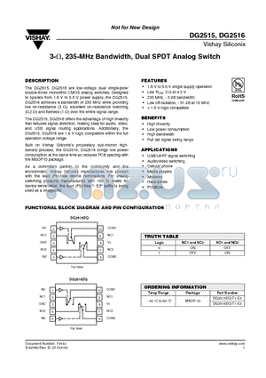 DG2515 datasheet - 3-Y, 235-MHz Bandwidth, Dual SPDT Analog Sw