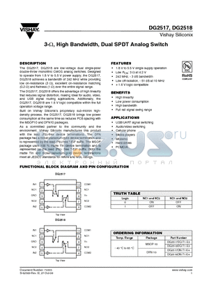 DG2517 datasheet - 3-Y, High Bandwidth, Dual SPDT Analog Switch