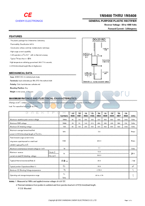 1N5404 datasheet - GENERAL PURPOSE PLASTIC RECTIFIER