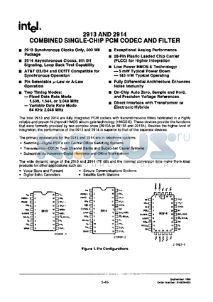 2914 datasheet - COMBINED SINGLE-CHIP PCM CODEC AND FILTER