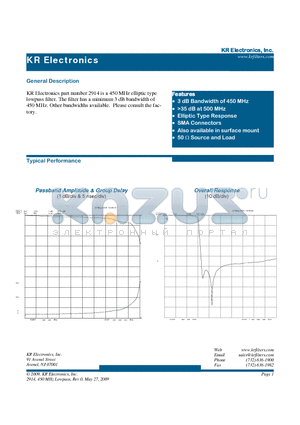 2914 datasheet - 450 MHz elliptic type lowpass filter