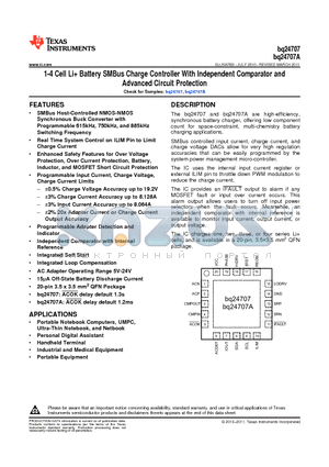 BQ24707ARGRR datasheet - 1-4 Cell Li Battery SMBus Charge Controller With Independent Comparator and Advanced Circuit Protection