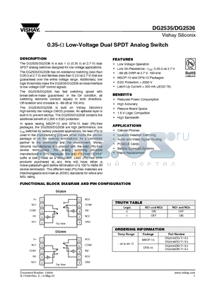 DG2535 datasheet - 0.35-Y Low-Voltage Dual SPDT Analog Switch