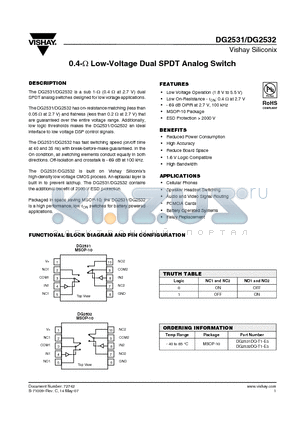 DG2531DQ-T1-E3 datasheet - 0.4-Y Low-Voltage Dual SPDT Analog Switch