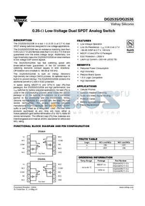 DG2535DN-T1-E4 datasheet - 0.35-Y Low-Voltage Dual SPDT Analog Switch