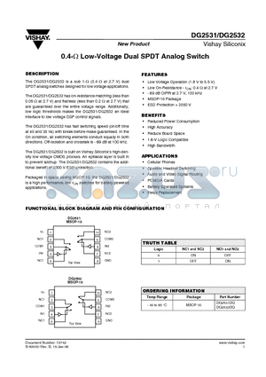 DG2532 datasheet - 0.4-ohm Low-Voltage Dual SPDT Analog Switch