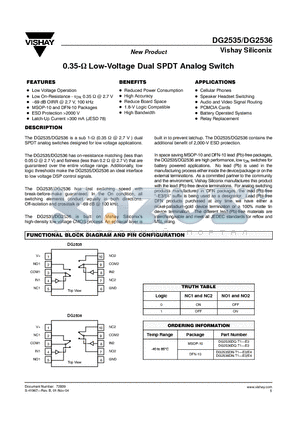 DG2536 datasheet - 0.35 OHM Low-Voltage Dual SPDT Analog Switch