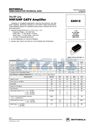 CA912 datasheet - 17 dB 40-860 MHz VHF/UHF CATV/MATV AMPLIFIER