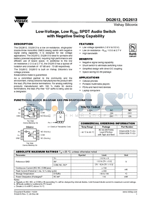 DG2612DX-T1-E3 datasheet - Low-Voltage, Low rON, SPDT Audio Switch with Negative Swing Capability