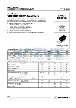 CA901 datasheet - 17 dB 40-860 MHz VHF/UHF CATV/MATV AMPLIFIERS