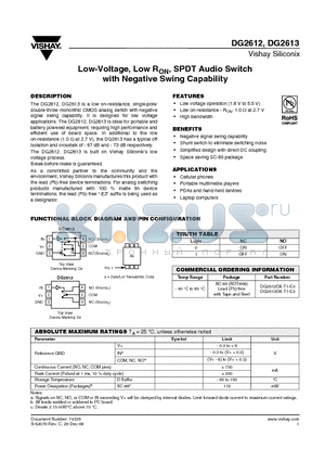 DG2612_08 datasheet - Low-Voltage, Low rON, SPDT Audio Switch with Negative Swing Capability