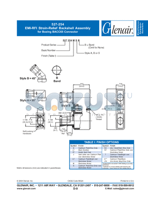 527254BA datasheet - EMI-RFI Strain-Relief Backshell Assembly for Boeing BACC65 Connector