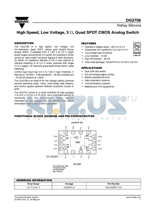 DG2706 datasheet - High Speed, Low Voltage, 3 Y, Quad SPDT CMOS Analog Switch
