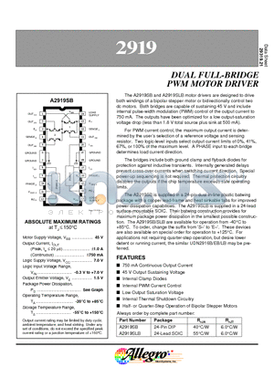 2919 datasheet - DUAL FULL-BRIDGE PWM MOTOR DRIVER