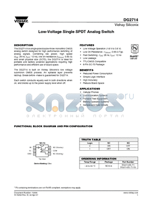 DG2714 datasheet - Low-Voltage Single SPDT Analog Switch