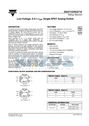 DG2716 datasheet - Low-Voltage, 0.4-Y rON, Single SPST Analog Switch