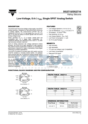 DG2716DL-T1-E3 datasheet - Low-Voltage, 0.4-Y rON, Single SPST Analog Switch