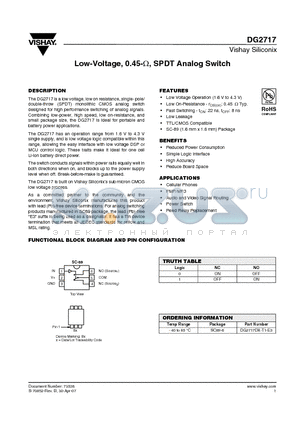 DG2717 datasheet - Low-Voltage, 0.45-Y, SPDT Analog Switch