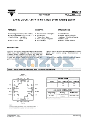 DG2718DN-T1-E4 datasheet - 0.45- CMOS, 1.65-V to 3.6-V, Dual DPDT Analog Switch