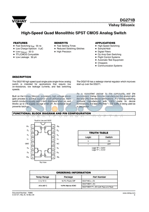 DG271BCJ-E3 datasheet - High-Speed Quad Monolithic SPST CMOS Analog Switch