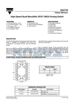 DG271BDY-E3 datasheet - High-Speed Quad Monolithic SPST CMOS Analog Switch