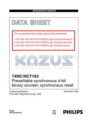 74HCT163N datasheet - Presettable synchronous 4-bit binary counter; synchronous reset