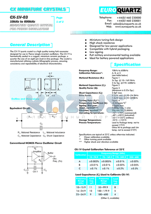 CX-1VS-0332.768B datasheet - CX MINIATURE CRYSTALS