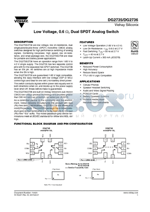 DG2735 datasheet - Low Voltage, 0.6 Y, Dual SPDT Analog Switch