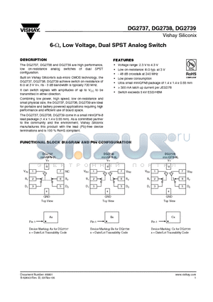 DG2739 datasheet - 6-Y, Low Voltage, Dual SPST Analog Switch