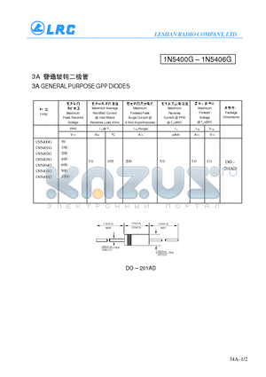 1N5405G datasheet - 3A GENERAL PURPOSE GPP DIODES