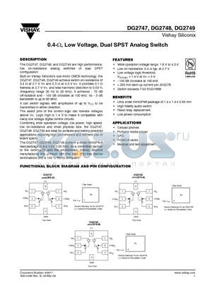 DG2747DN-T1-E4 datasheet - 0.4-ohm, Low Voltage, Dual SPST Analog Switch