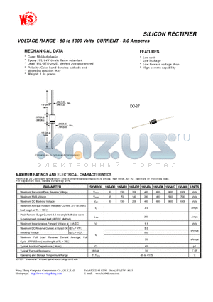 1N5406 datasheet - SILICON RECTIFIER(VOLTAGE RANGE - 50 to 1000 Volts CURRENT - 3.0 Amperes)