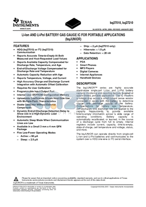 BQ27210DRKR datasheet - Li-Ion AND Li-Pol BATTERY GAS GAUGE IC FOR PORTABLE APPLICATIONS (bqJUNIOR)