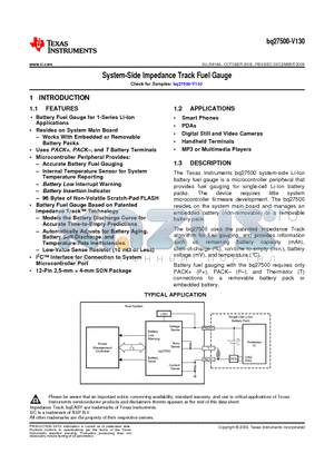 BQ27500-V130 datasheet - System-Side Impedance Track Fuel Gauge
