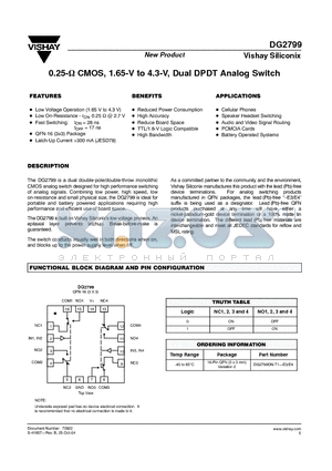 DG2799DN-T1-E4 datasheet - 0.25-OHM CMOS, 1.65-V to 4.3-V, Dual DPDT Analog Switch