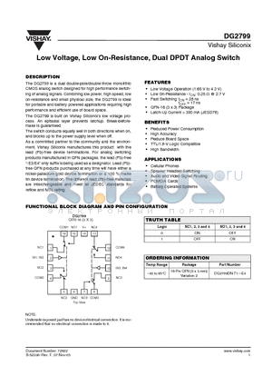 DG2799_08 datasheet - Low Voltage, Low On-Resistance, Dual DPDT Analog Switch