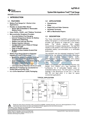 BQ27505-J2 datasheet - System-Side Impedance Track Fuel Gauge