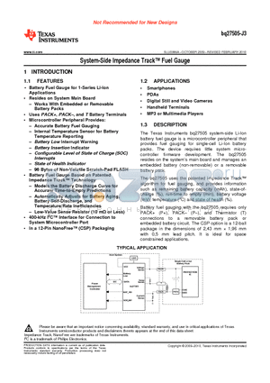 BQ27505-J3 datasheet - System-Side Impedance Track Fuel Gauge