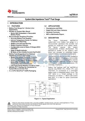 BQ27505-J4 datasheet - System-Side Impedance Track Fuel Gauge
