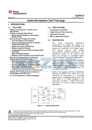 BQ27505-J5 datasheet - System-Side Impedance Track Fuel Gauge