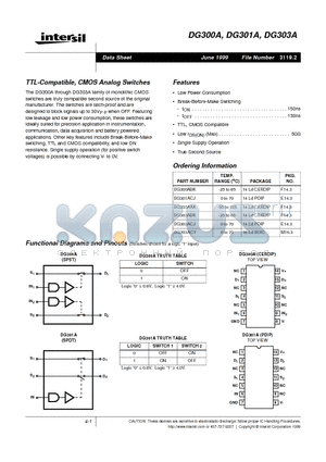 DG300A datasheet - TTL-Compatible, CMOS Analog Switches