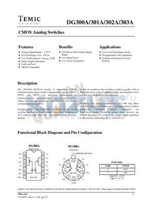 DG300A datasheet - CMOS Analog Switches