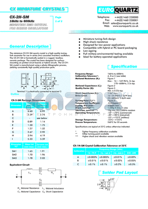 CX-2HC-SM332.768A datasheet - CX MINIATURE CRYSTALS