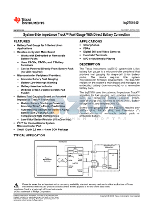 BQ27510-G1 datasheet - System-Side Impedance Track Fuel Gauge With Direct Battery Connection
